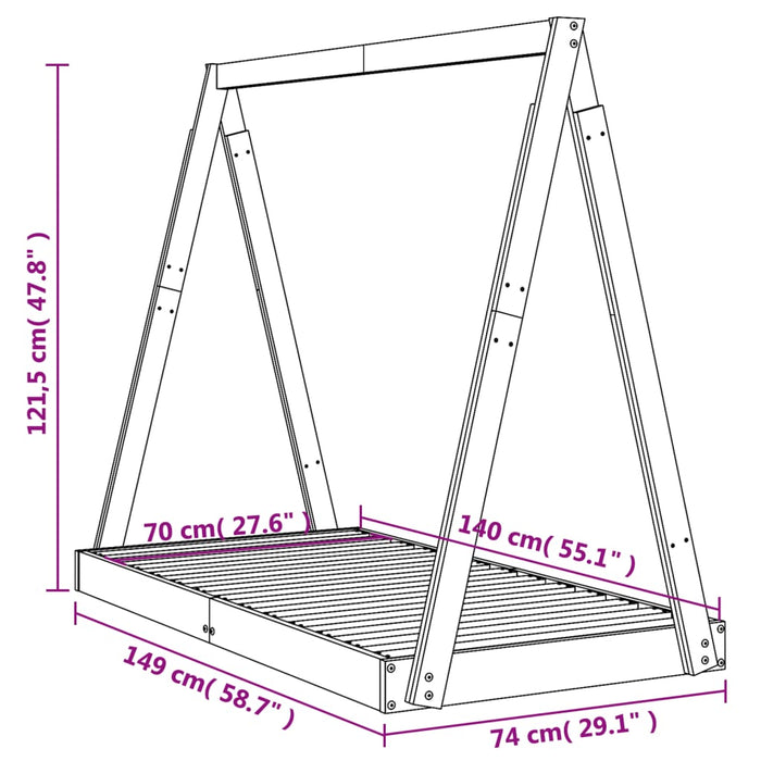 Cadru de pat pentru copii, alb, 70x140 cm, lemn masiv de pin - WALTI WALTI