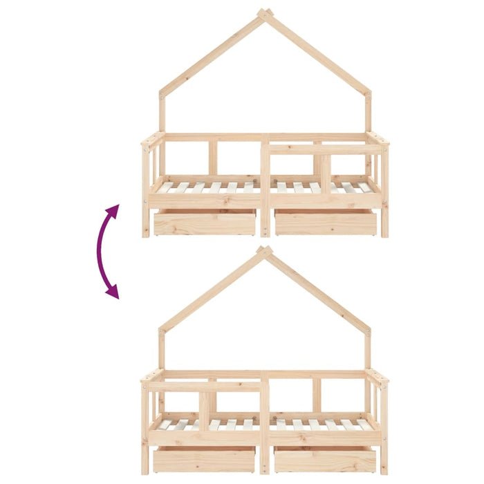 Cadru de pat cu sertare de copii, 70x140 cm, lemn masiv de pin - WALTI WALTI
