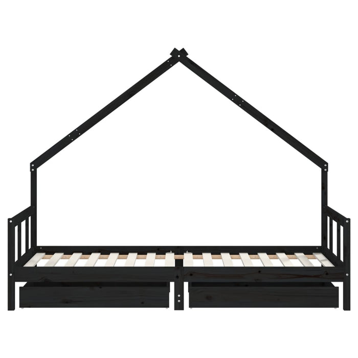 Cadru de pat copii cu sertare, negru, 90x200 cm, lemn masiv pin - WALTI WALTI