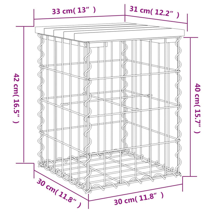 Bancă de grădină, design gabion, 33x31x42 cm, lemn masiv de pin - WALTI WALTI