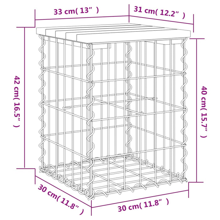 Bancă grădină, design gabion, 33x31x42 cm, lemn pin impregnat - WALTI WALTI