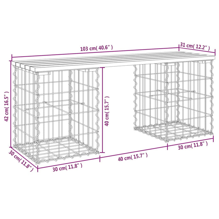 Bancă de grădină, design gabion, 103x31x42 cm, lemn masiv pin - WALTI WALTI