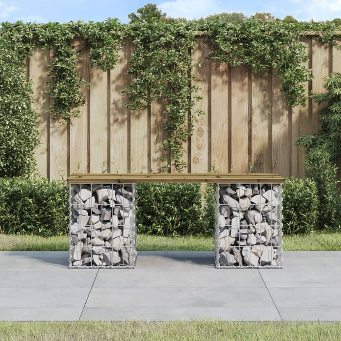 Bancă grădină, design gabion, 103x31x42 cm, lemn pin impregnat WALTI