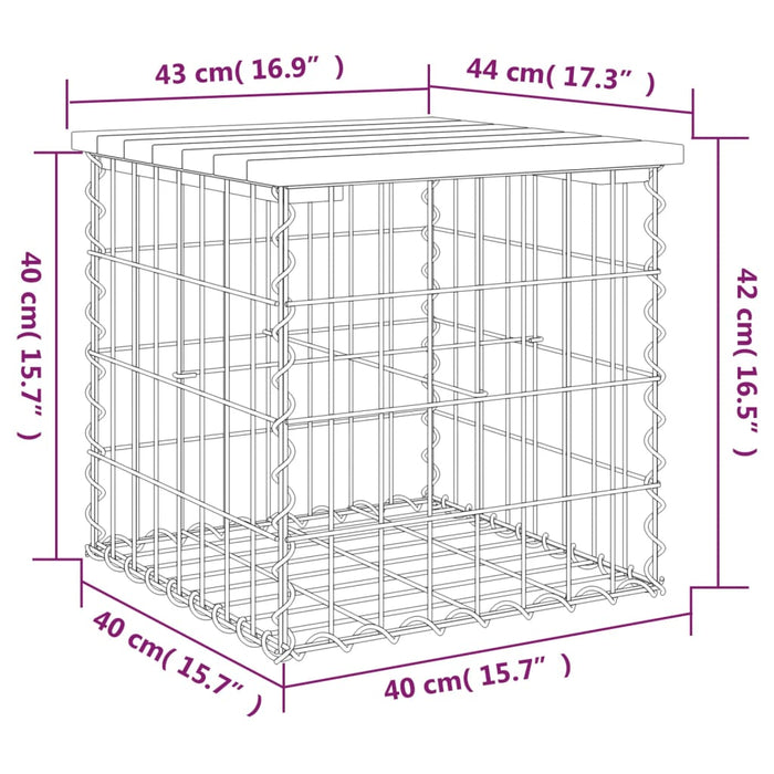 Bancă de grădină, design gabion, 43x44x42 cm, lemn masiv de pin - WALTI WALTI