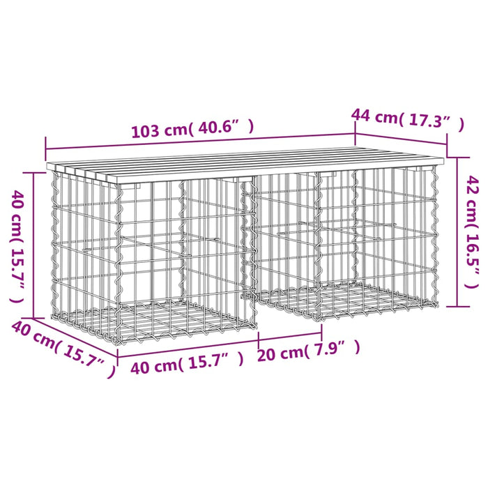 Bancă grădină, design gabion, 103x44x42 cm, lemn pin impregnat - WALTI WALTI