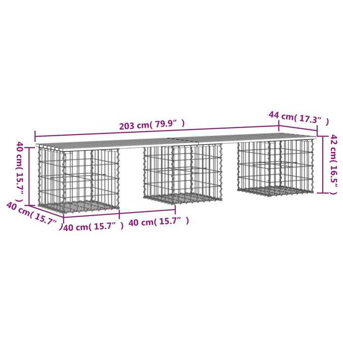 Bancă de grădină, design gabion, 203x44x42cm, lemn masiv de pin - WALTI WALTI