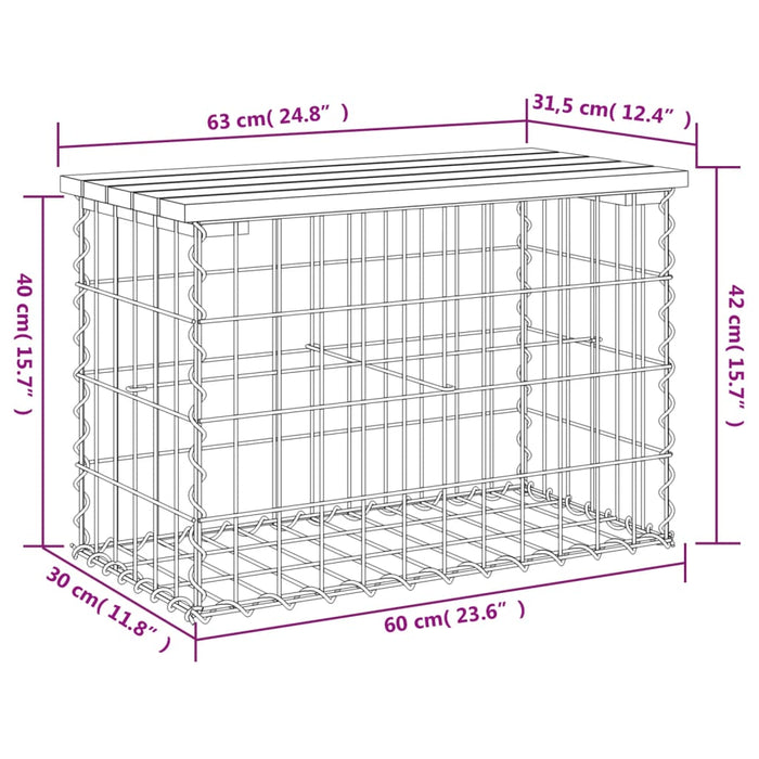 Bancă de grădină, design gabion, 63x31,5x42 cm, lemn masiv pin - WALTI WALTI