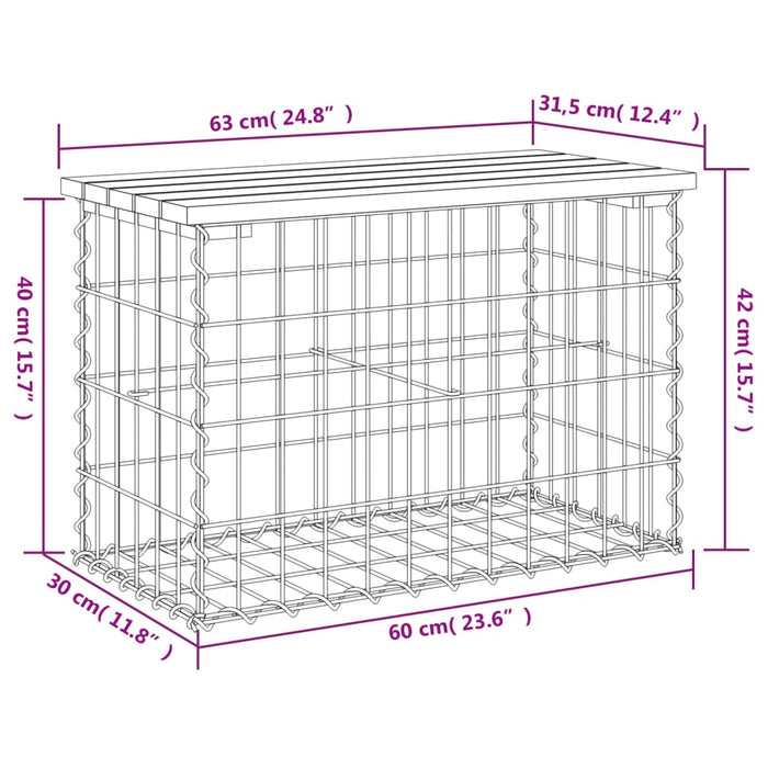 Bancă grădină, design gabion, 63x31,5x42 cm, lemn pin impregnat - WALTI WALTI