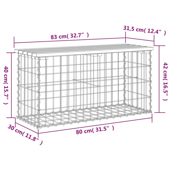 Bancă grădină, design gabion, 83x31,5x42 cm, lemn pin impregnat - WALTI WALTI