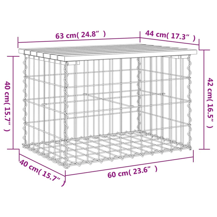 Bancă grădină, design gabion, 63x44x42 cm, lemn pin impregnat - WALTI WALTI