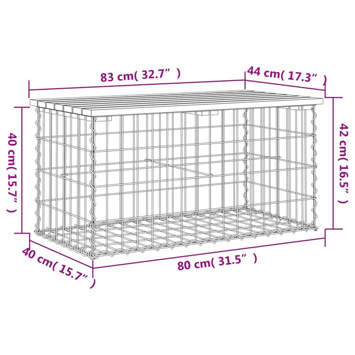 Bancă de grădină, design gabion, 83x44x42 cm, lemn masiv de pin - WALTI WALTI