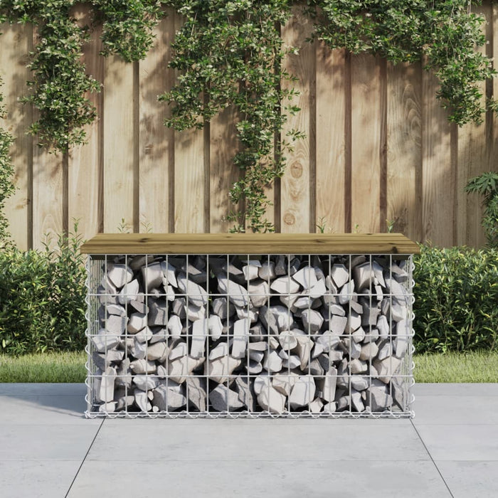 Bancă grădină, design gabion, 83x44x42 cm, lemn pin impregnat WALTI