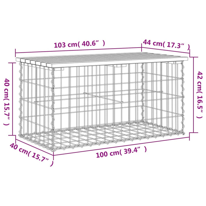 Bancă grădină, design gabion, 103x44x42 cm, lemn pin impregnat - WALTI WALTI