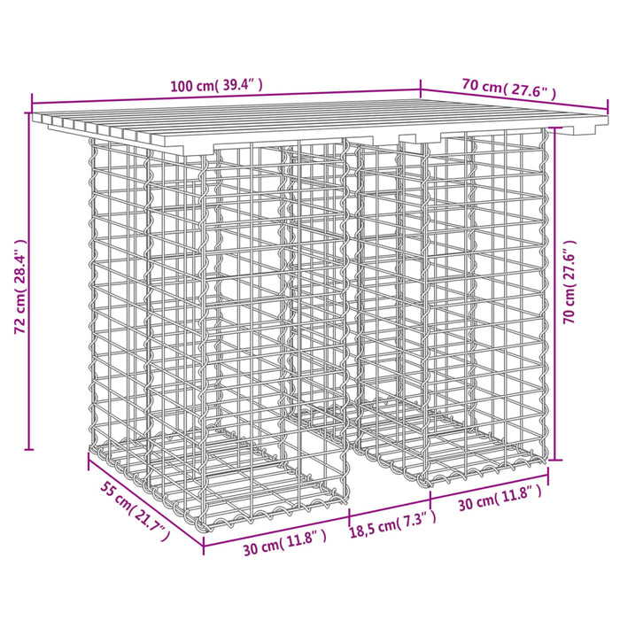 Bancă grădină, design gabion, 100x70x72 cm, lemn pin impregnat - WALTI WALTI