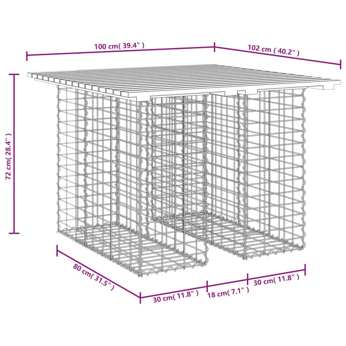 Bancă grădină, design gabion, 100x102x72 cm, lemn pin impregnat - WALTI WALTI