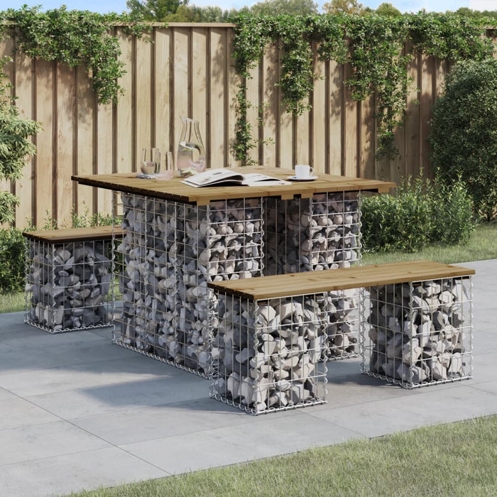 Bancă grădină, design gabion, 100x102x72 cm, lemn pin impregnat - WALTI WALTI