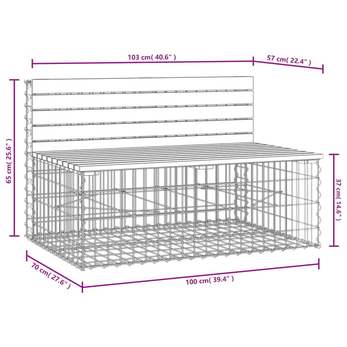 Bancă de grădină, design gabion, 103x70x65cm, lemn masiv de pin - WALTI WALTI