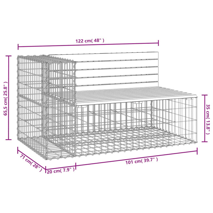 Bancă de grădină design gabion, 122x71x65,5 cm, lemn masiv pin - WALTI WALTI