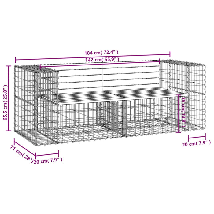 Bancă de grădină, design gabion, 184x71x65,5 cm, lemn masiv pin - WALTI WALTI