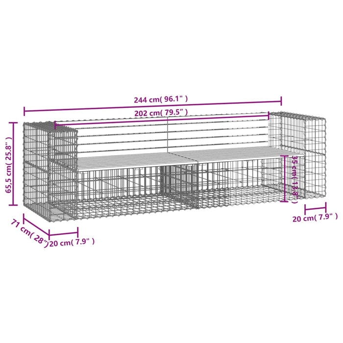 Bancă de grădină cu gabion, 244x71x65,5 cm, lemn masiv Douglas - WALTI WALTI