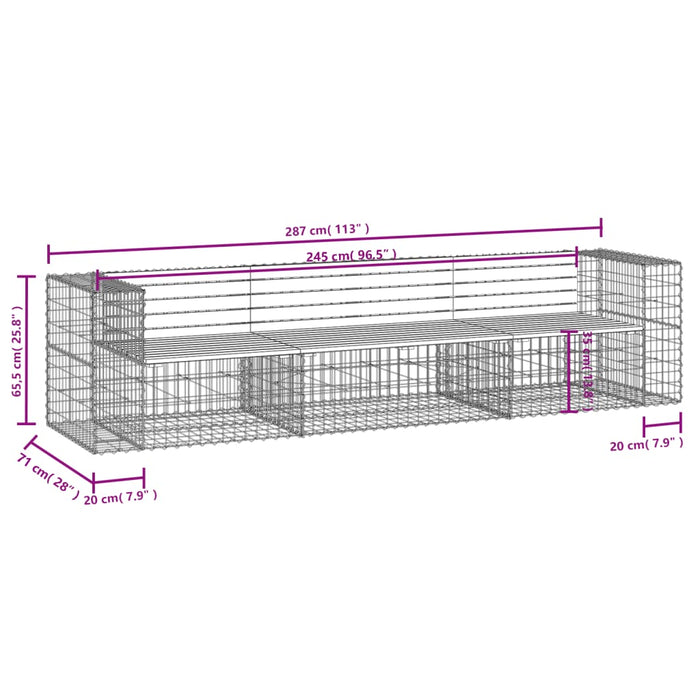 Bancă de grădină, design gabion, 287x71x65,5cm, lemn masiv pin - WALTI WALTI