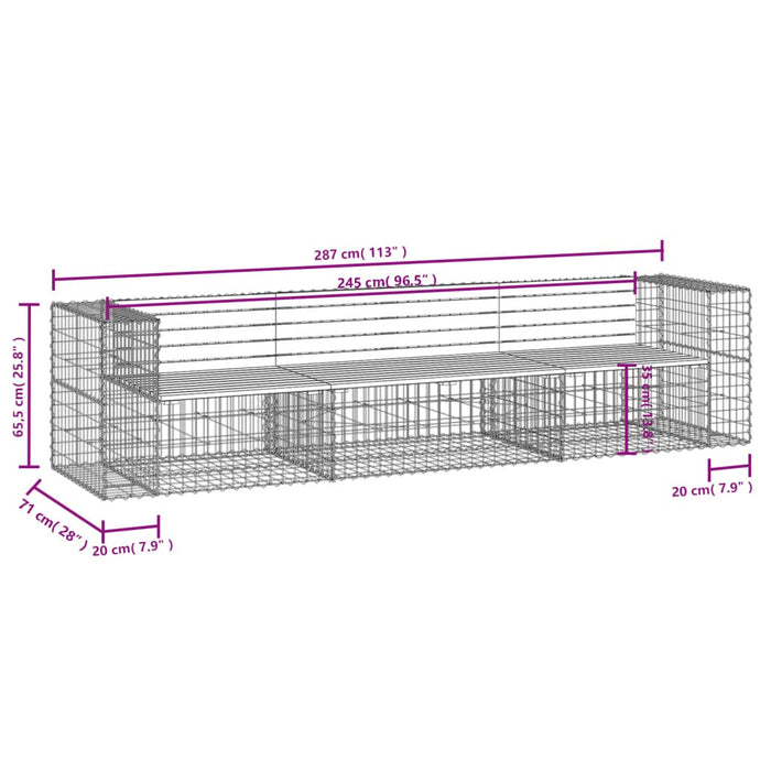 Bancă de grădină tip gabion 287x71x65,5 cm, lemn masiv Douglas - WALTI WALTI