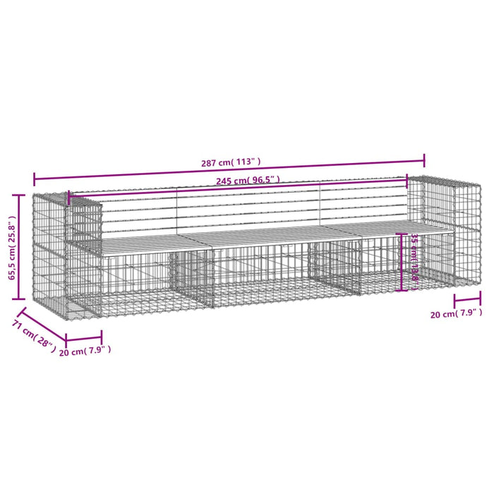 Bancă grădină design gabion, 287x71x65,5 cm, lemn pin impregnat - WALTI WALTI