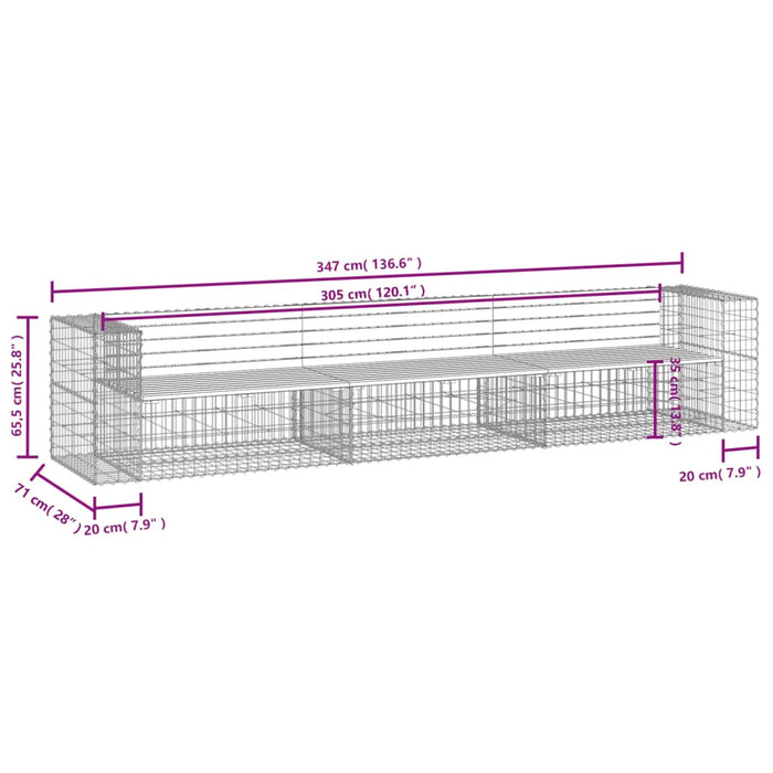 Bancă de grădină tip gabion,347x71x65,5 cm, lemn masiv Douglas - WALTI WALTI