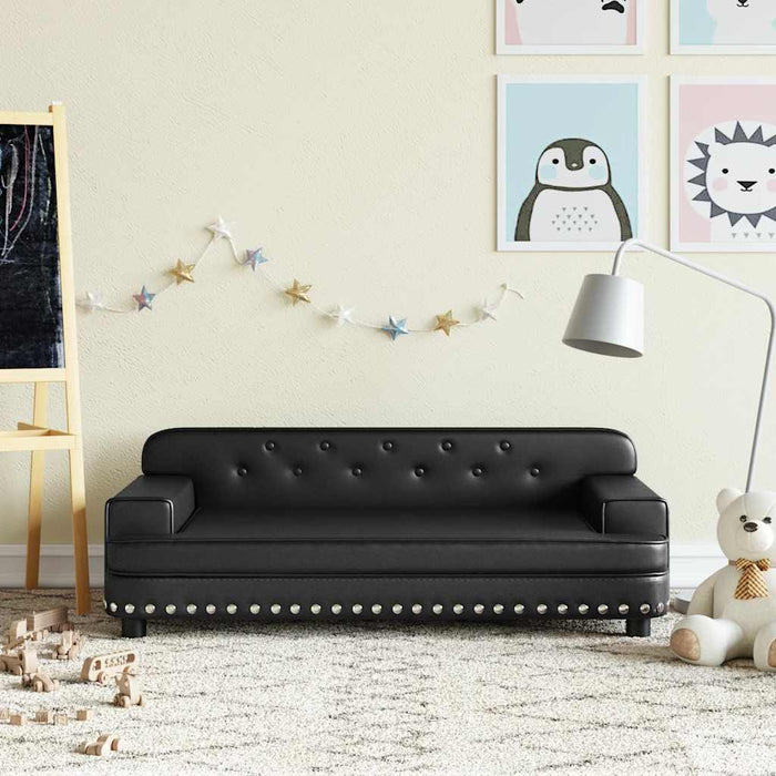 Canapea pentru copii, negru, 90x53x30 cm, piele ecologică WALTI