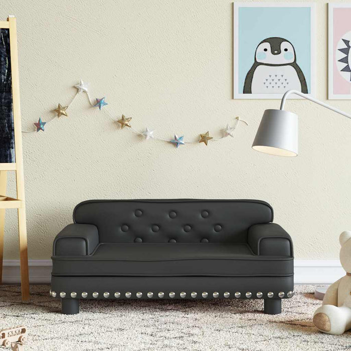 Canapea pentru copii, negru, 70x45x30 cm, piele ecologică WALTI