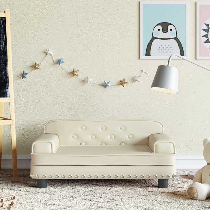 Canapea pentru copii, crem, 70x45x30 cm, piele ecologică WALTI