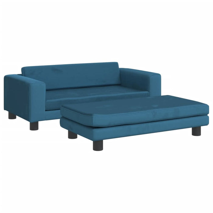Canapea pentru copii cu taburet albastru 100x50x30 cm catifea - WALTI WALTI