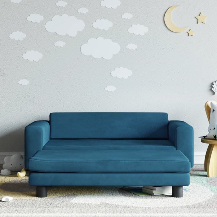 Canapea pentru copii cu taburet albastru 100x50x30 cm catifea - WALTI WALTI