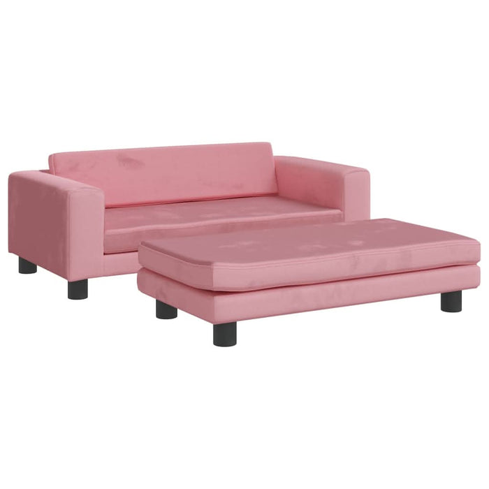 Canapea pentru copii cu taburet roz 100x50x30 cm catifea - WALTI WALTI