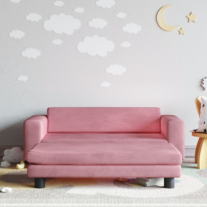Canapea pentru copii cu taburet roz 100x50x30 cm catifea - WALTI WALTI