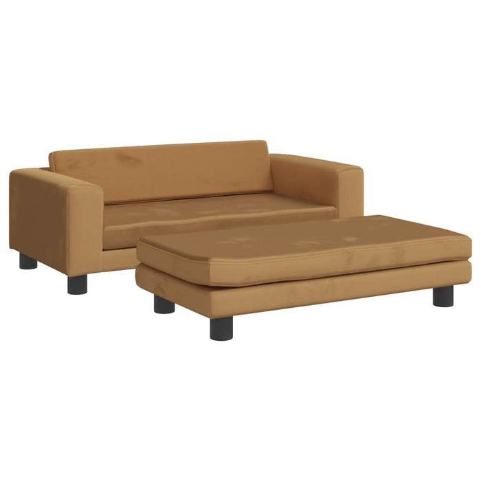 Canapea pentru copii cu taburet maro 100x50x30 cm catifea - WALTI WALTI