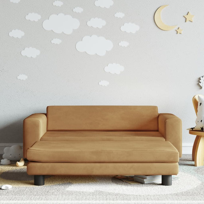 Canapea pentru copii cu taburet maro 100x50x30 cm catifea - WALTI WALTI
