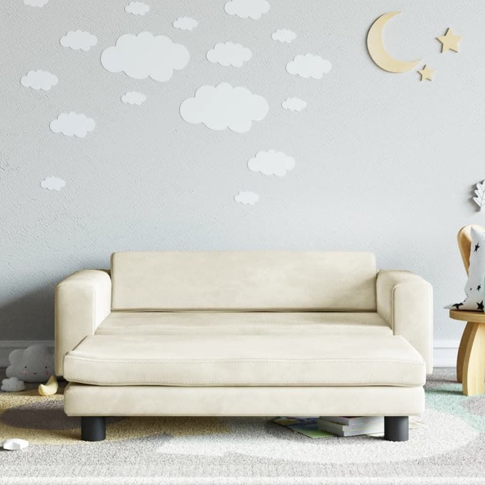 Canapea pentru copii cu taburet crem 100x50x30 cm catifea - WALTI WALTI