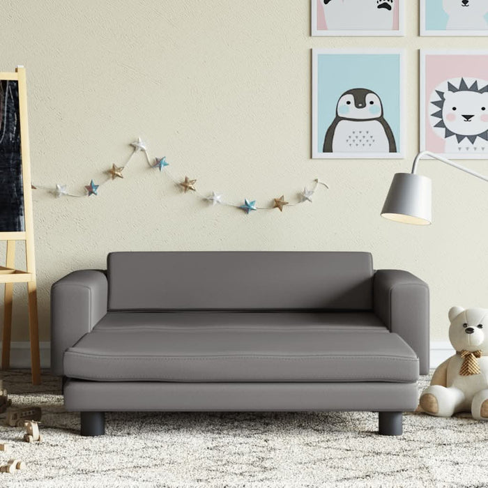Canapea copii cu taburet gri 100x50x30cm piele ecologică - WALTI WALTI