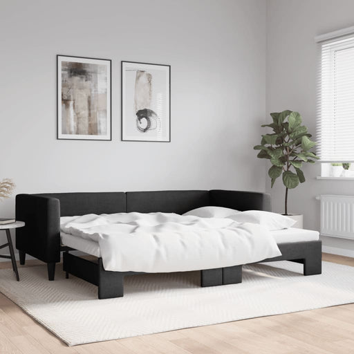 Pat de zi cu extensie, negru, 90x200 cm, textil - WALTI WALTI