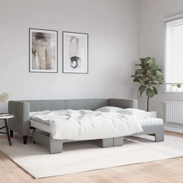 Pat de zi cu extensie și saltele, gri deschis, 80x200 cm textil - WALTI WALTI