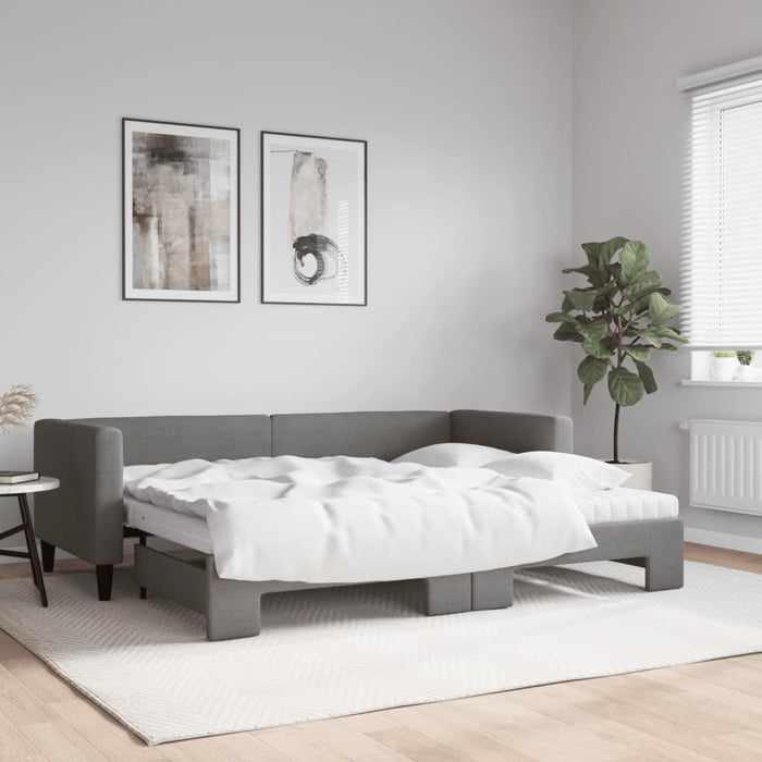 Pat de zi cu extensie și saltele, gri închis, 80x200 cm, textil - WALTI WALTI