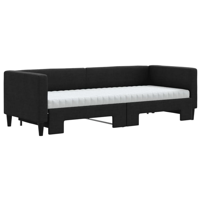 Pat de zi cu extensie și saltele, negru, 80x200 cm, textil - WALTI WALTI