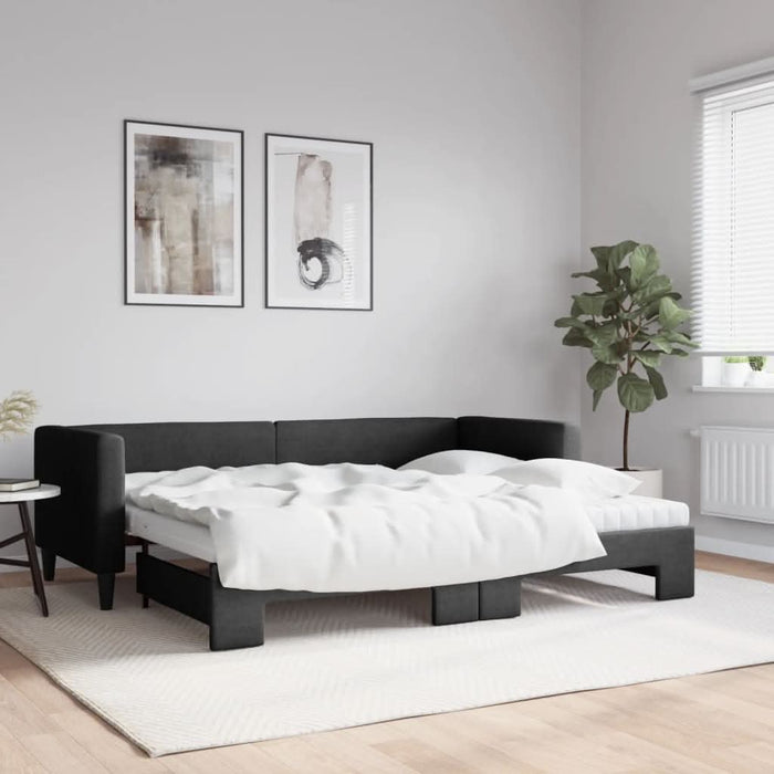 Pat de zi cu extensie și saltele, negru, 80x200 cm, textil - WALTI WALTI