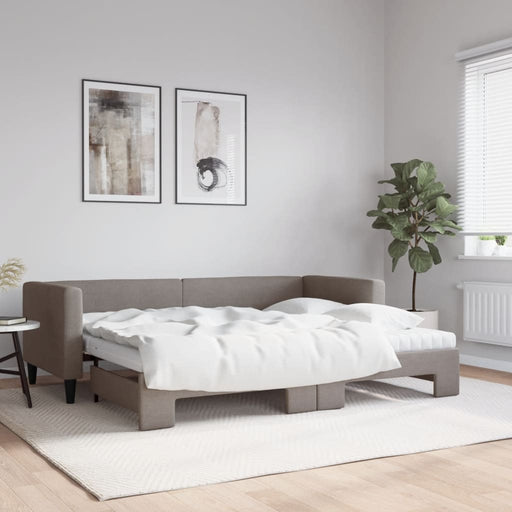 Pat de zi cu extensie și saltele, gri taupe, 80x200 cm, textil - WALTI WALTI