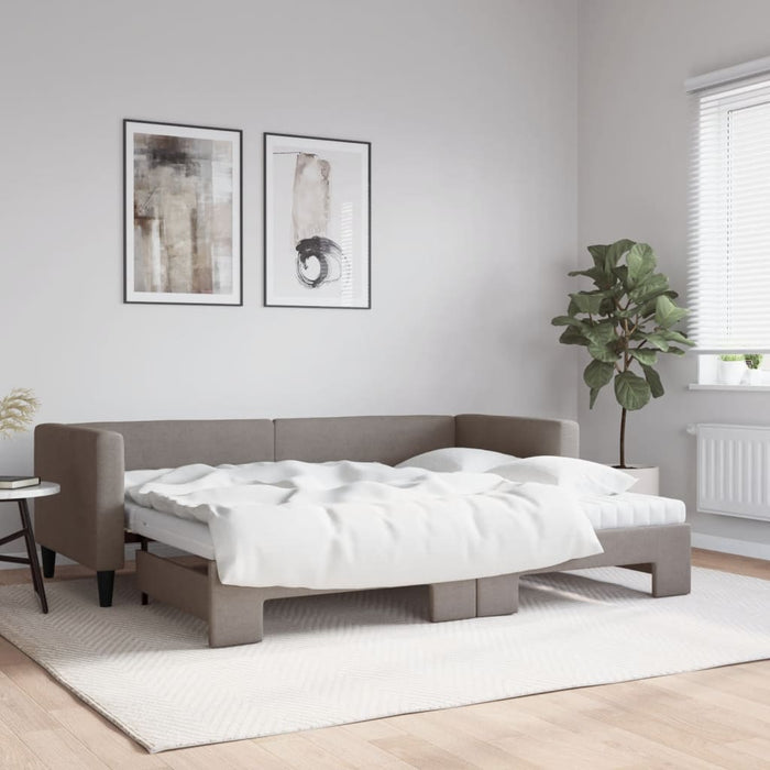 Pat de zi cu extensie și saltele, gri taupe, 80x200 cm, textil - WALTI WALTI