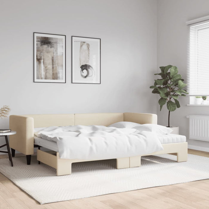 Pat de zi cu extensie și saltele, crem, 80x200 cm, textil - WALTI WALTI