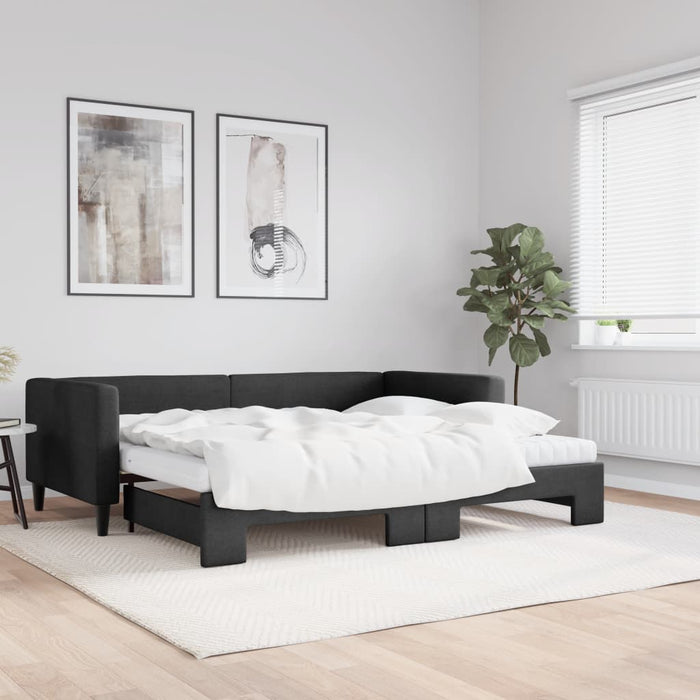Pat de zi cu extensie și saltele, negru, 90x200 cm, textil - WALTI WALTI