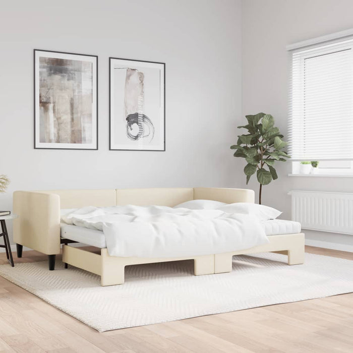 Pat de zi cu extensie și saltele, crem, 90x200 cm, textil - WALTI WALTI