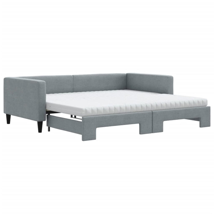 Pat de zi cu extensie și saltele, gri deschis 100x200 cm textil - WALTI WALTI
